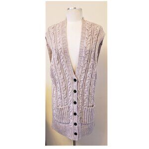 CASLON Cable Knit Long Vest Size-L Beige